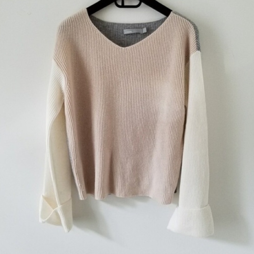 Vince Women's Cashmere Colorblock Sweater - Cream and Tan